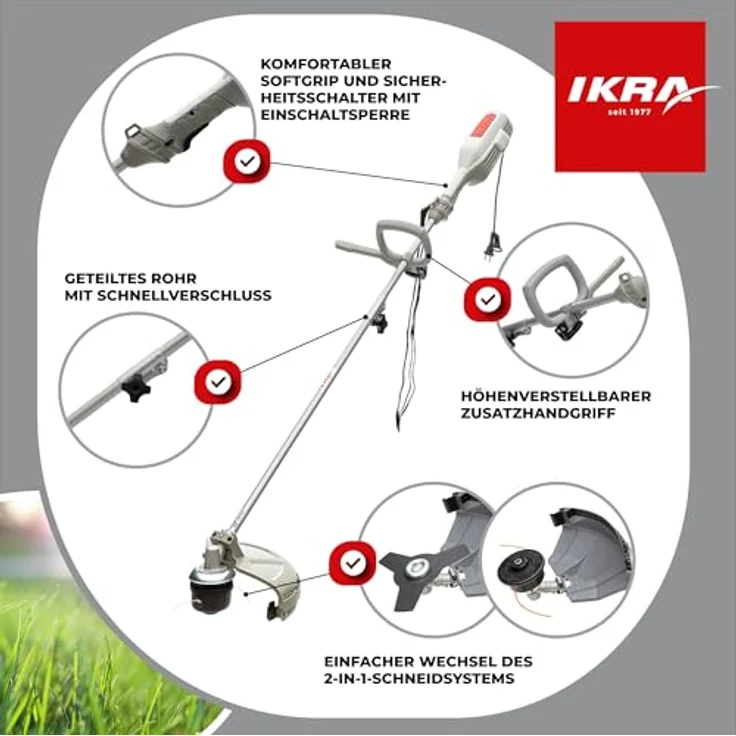 IKRA Elektro Sense Rasensense IES 1000 C Schnittkreis 37cm 1.000W inkl. Fadenspule Dickichtmesser Schultergurt – Bild 7