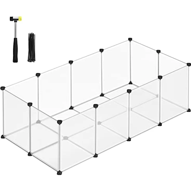 SONGMICS Freigehege mit Bodenplatten, Laufstall, Meerschweinchen Gehege, aus Kunststoff, Gehege für Hamster, Kaninchen, Igel, 143 x 73 x 46 cm, weiß LPC02W – Bild 1