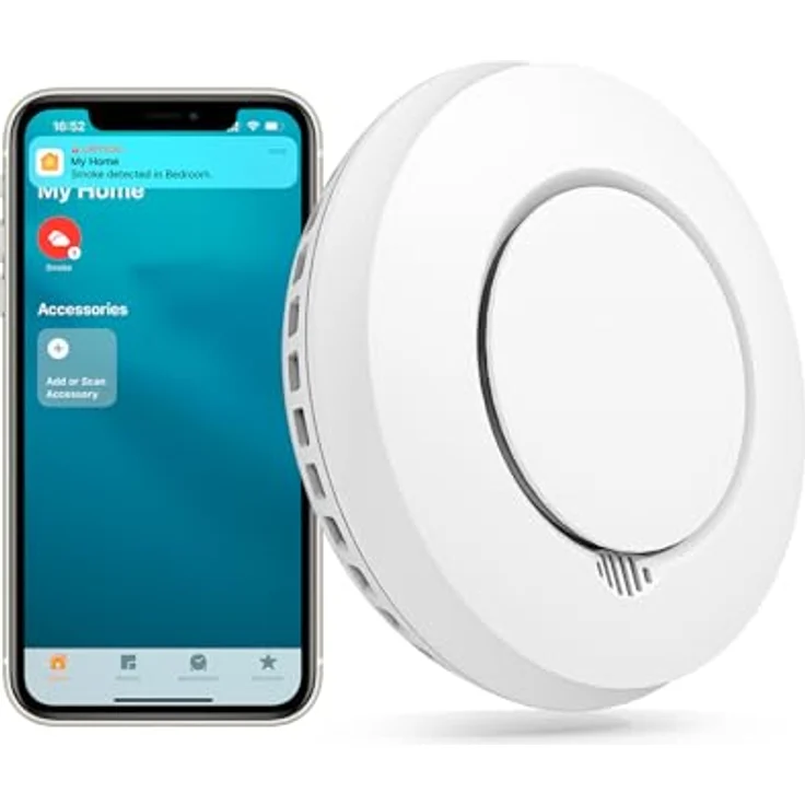 Meross WLAN Rauchmelder, Smart Smoke Detector mit HomeKit-Kompatibilität, Stummschaltung, Selbsttestfunktion, DIN EN 14604 geprüft, Hub benötigt – Bild 1