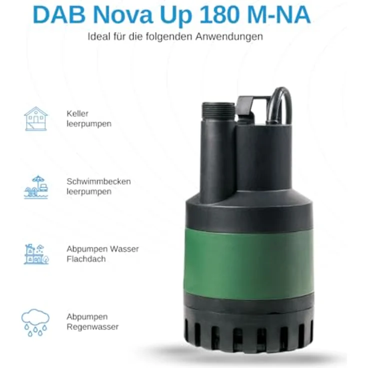 DAB Nova Up 180 M-NA Flachsauger-Tauchpumpe, 7.500 L/Std., 280W, Förderhöhe 5 m, Korngröße 10 mm – Bild 2
