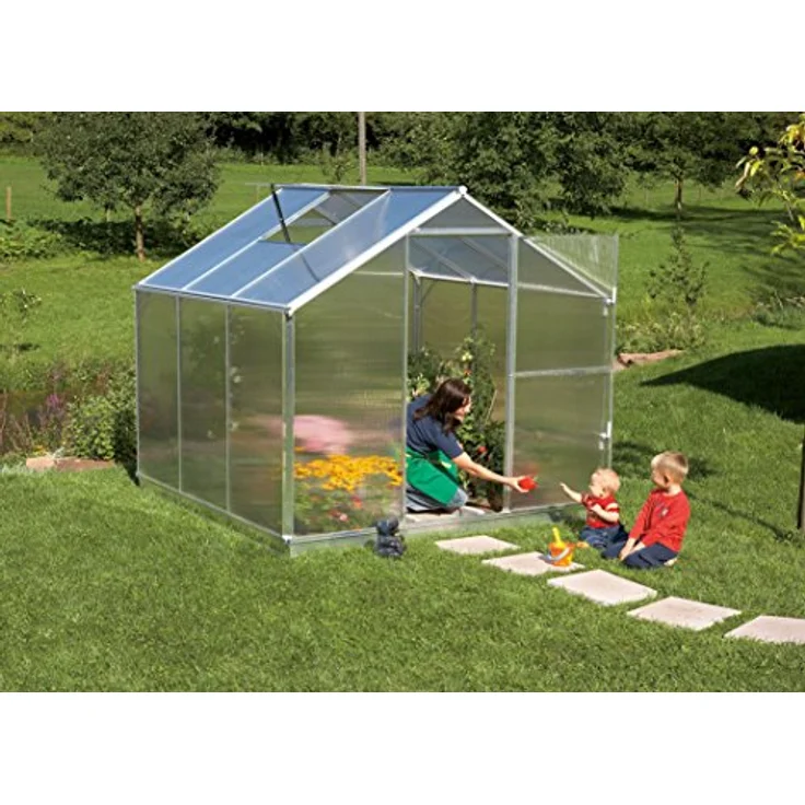 Gutta Gewächshaus gutta F3 Polycarbonat 6 mm 227 x 228 cm silber, stabile Alukonstruktion, spezial Hohlkammerplatten, Dachfenster – Bild 2