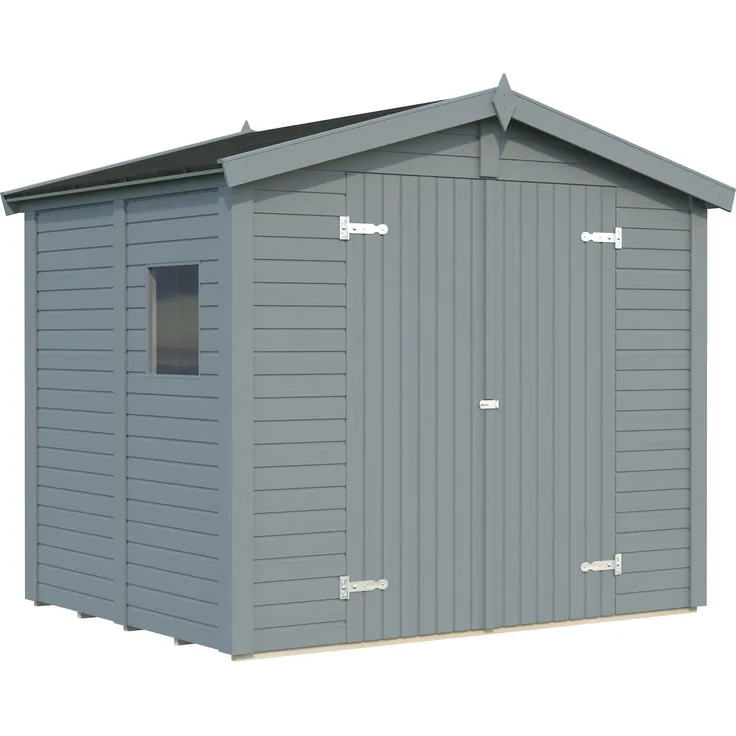 Palmako Gerätehaus Dan 4,5 m², 16 mm hellgrau lackiert, aus nordischem Fichtenholz mit Doppel-Tür und feststehendem Fenster