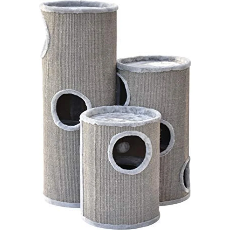nanook Kratztonne Kratzbaum Condo mit Spielball, Sisal Plüsch, grau 70 cm – Bild 1