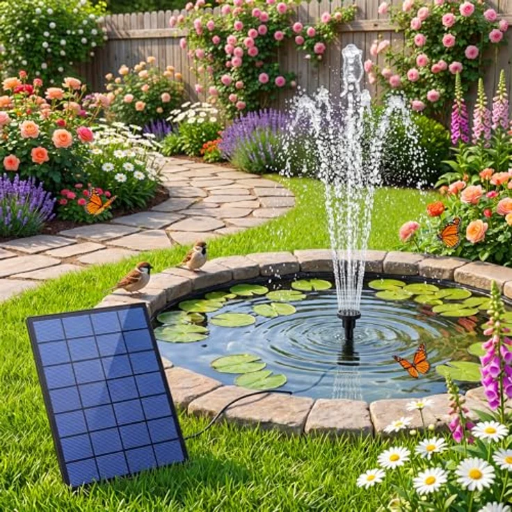 AISITIN Solar Springbrunnen, 2,5W DIY Teichpumpe mit 1,2m Wasserleitung und 6 Düsen für Gartenteich, Vogelbad, Fischbehälter – Bild 2
