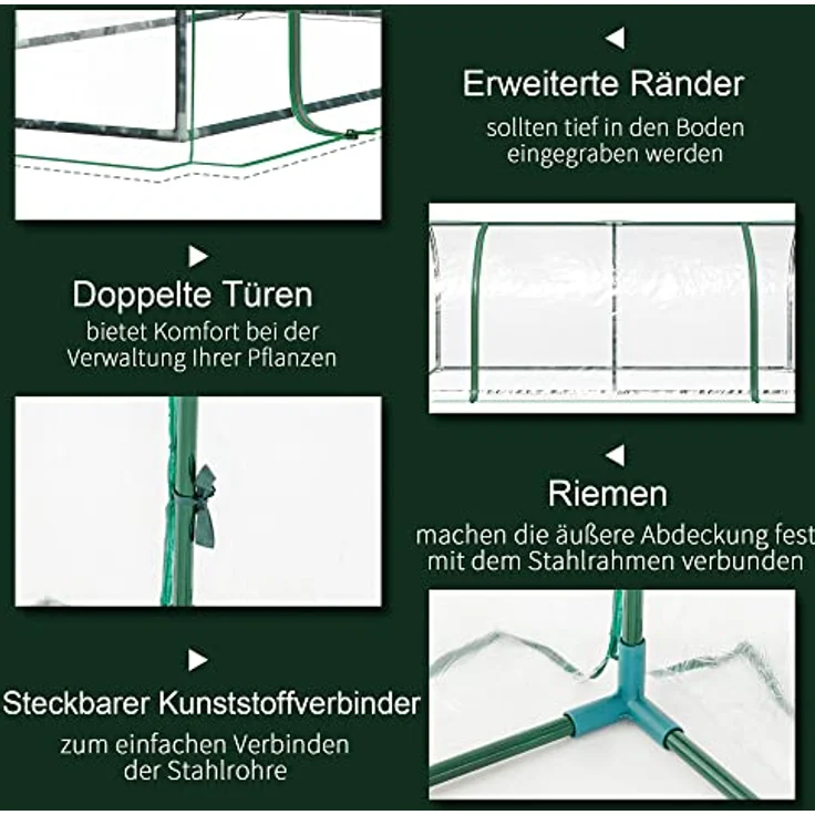 Outsunny Gewächshaus, Treibhaus mit Tür, Frühbeet, Pflanzenhaus, Pflanzenaufzucht, Stahl PVC, 200 x 100 x 80 cm – Bild 5