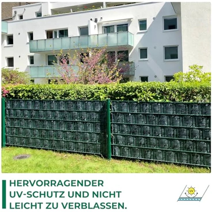 Intergo PVC Sichtschutzstreifen 35m Rolle Schiefer, UV-beständig & reflexionsarm inkl. Befestigungsclips Gartensichtschutz – Bild 5