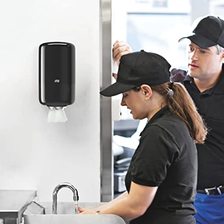 Tork 558008 Mini Innenabrollungsspender für M1 Papierwischtücher, hygienische Einzeltuchentnahme, Schwarz, kompaktes Design mit Sichtfenster – Bild 5