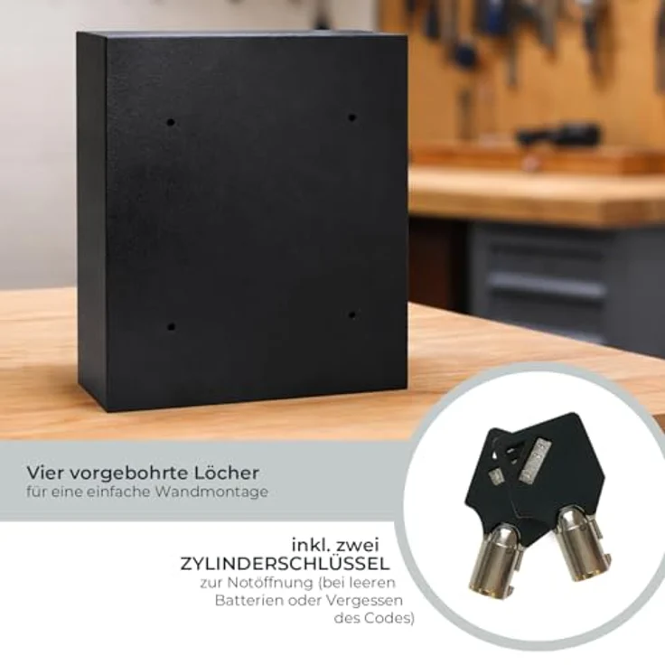 HMF Schlüsseltresor mit Zahlencode, Elektronikschloss, 48 Haken, 36 x 30 x 10 cm, Schwarz – Bild 4