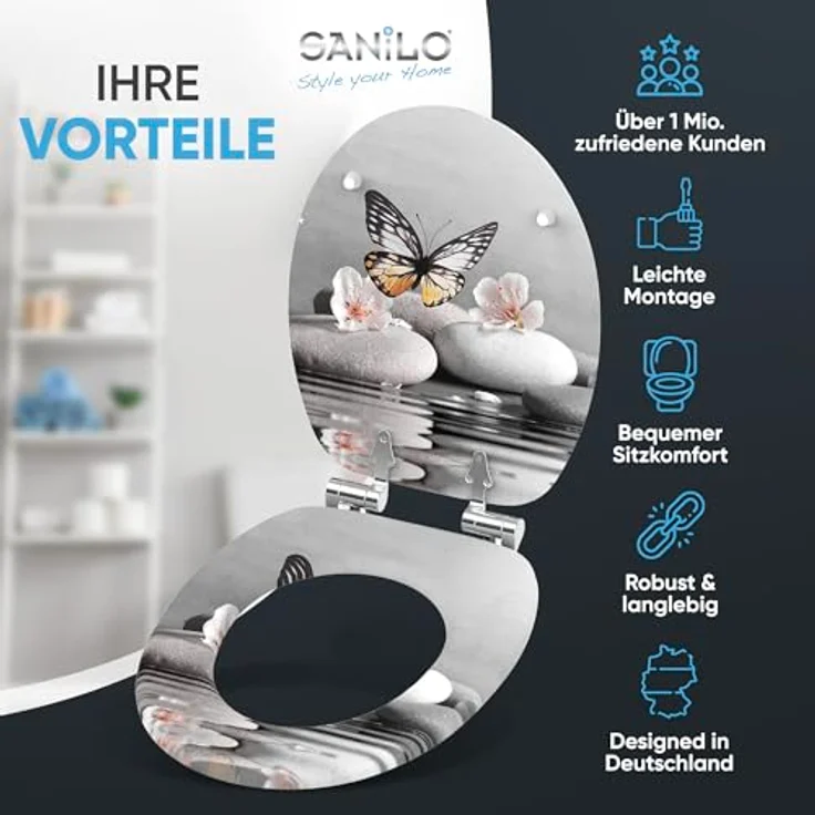 Sanilo WC Sitz Vanesa, Absenkautomatik aus Holz, antibakterielle Oberfläche, farbneutral, 47x37,7 cm – Bild 3