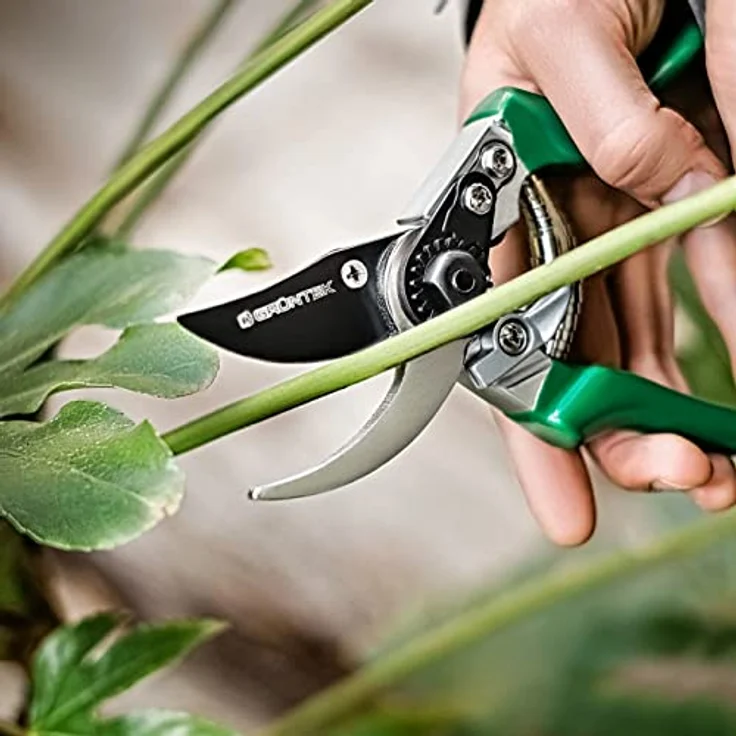 GRÜNTEK Gartenschere FALKE Teflon Baumschere, Klinge aus japanischem SK5 Stahl, Bypass Pflanzenschere 215 mm Secateurs, Ergonomische Garten-Pflanzen-Blumenschere, grün – Bild 5