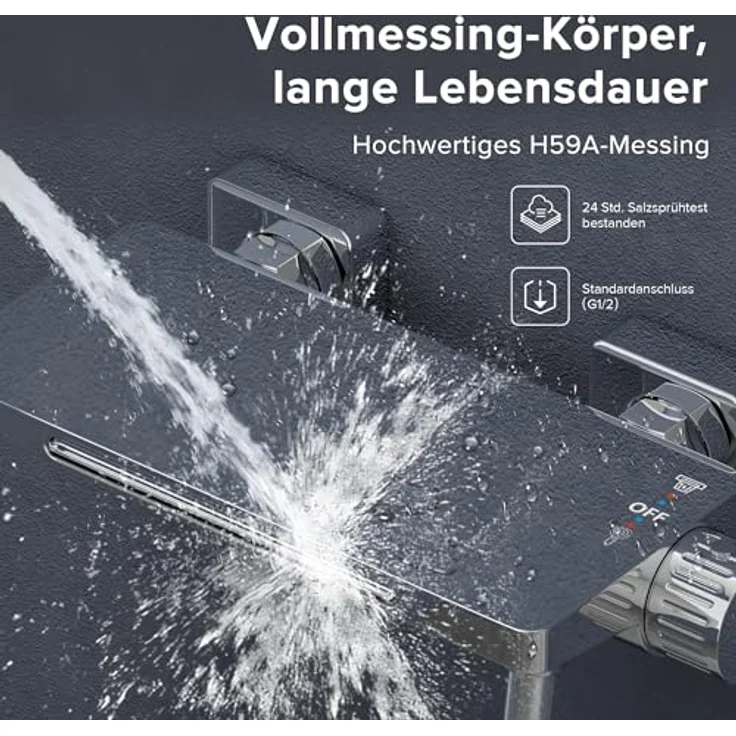 doporro Badewannenarmatur DSN-403, Wasserfallarmatur aus Vollmessing mit Handbrause, 3 Strahlarten, 1,5m Brauseschlauch und Halterung, Silber – Bild 2