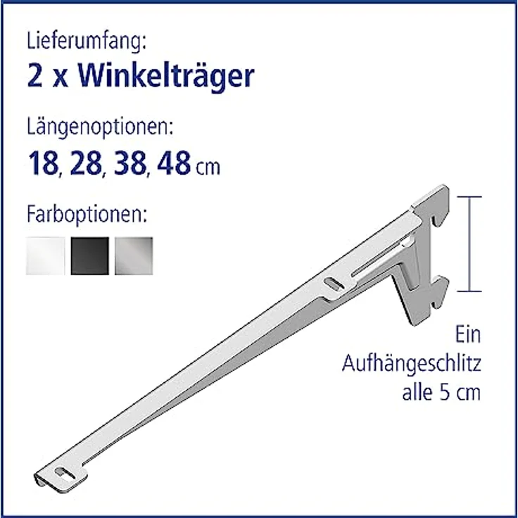Element System 18133-00045 Winkelträger Regalträger 1-reihig - 2 Stück - 5 Abmessungen - 3 Farben-L = 18 cm-weiß-für Holzböden-Wandschiene – Bild 4