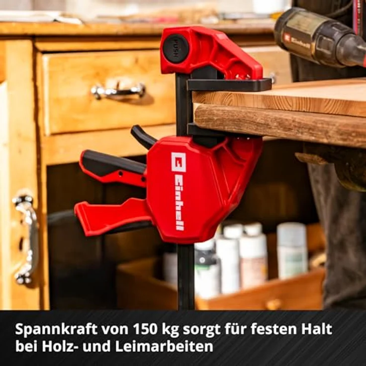 Einhell Einhandzwinge 930122, 900 mm Spannweite, 150 kg Spannkraft, werkzeuglos umbaubar zur Spreizzwinge, Schwarz – Bild 4