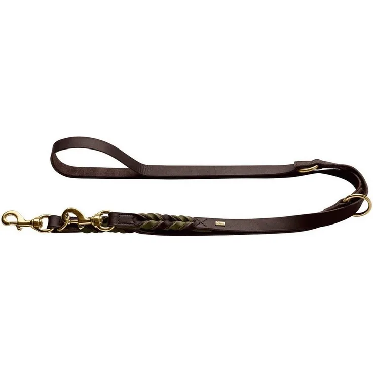 Hunter Tierbedarf Hundeleine Verstellbare Führleine Solid Education Duo dunkelbraun/oliv, 3-fach verstellbar, handgeflochten aus Rindsleder