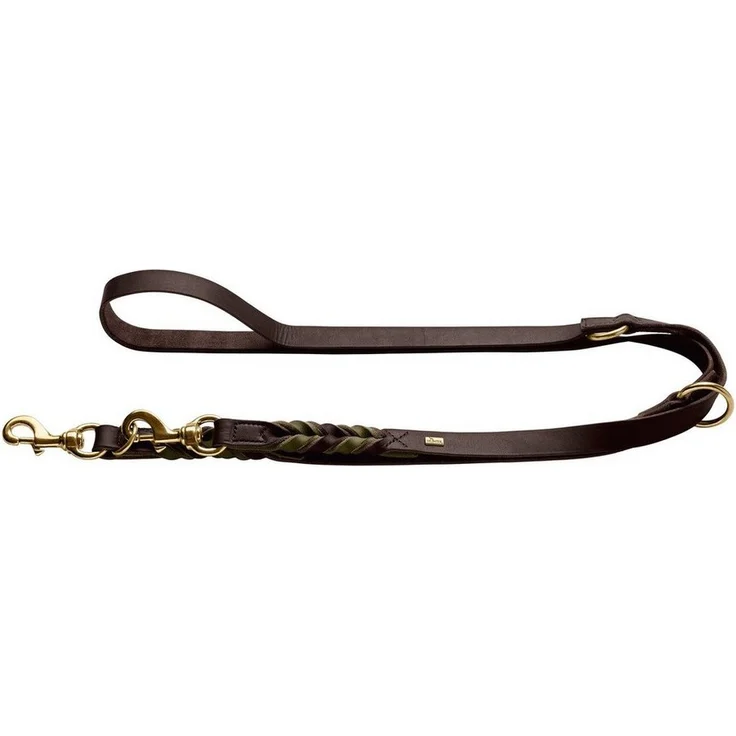 Hunter Tierbedarf Hundeleine Verstellbare Führleine Solid Education Duo dunkelbraun/oliv, 3-fach verstellbar, handgeflochten aus Rindsleder