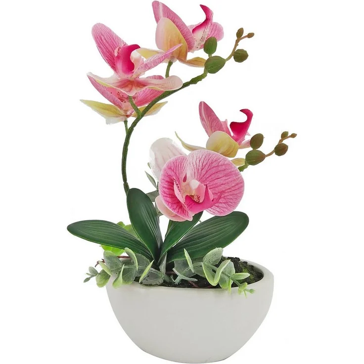 NTK-Collection Kunstblume Orchidee pink in Schale Leilani, 28 cm Höhe, Naturgetreues Orchideen-Arrangement aus Kunststoff und Porzellan