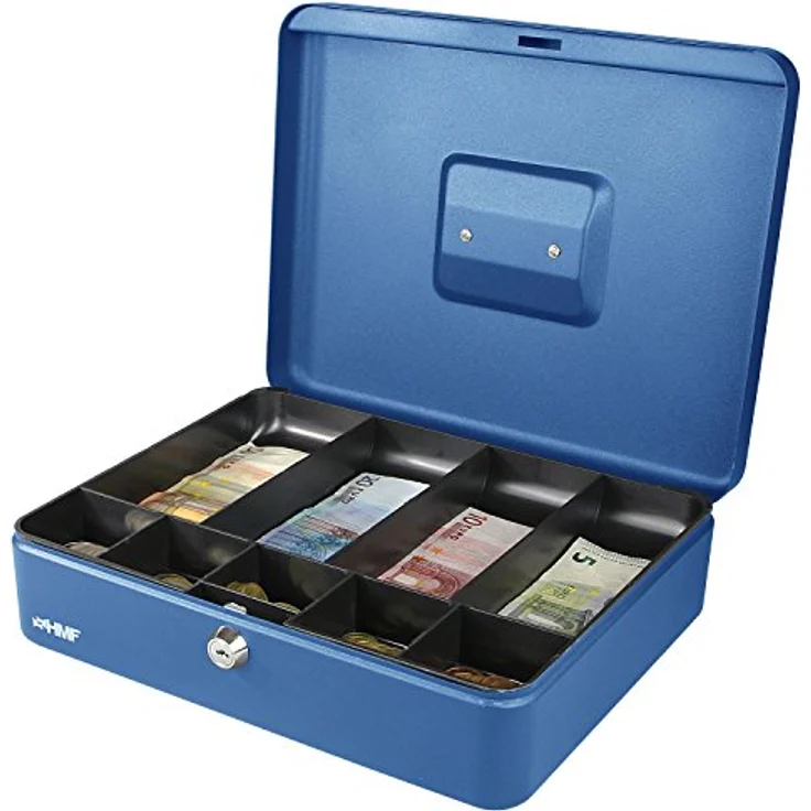HMF 10019-05 Geldkassette Scheinfächer Münzfächer | 30,0 x 24,0 x 9,0 cm | Blau, Abschließbar mit Zylinderschloss, Kratzfeste Oberfläche – Bild 2