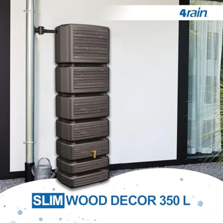 4rain Regentonne Slim Wandtank sandbeige, 350 Liter, Holzoptik, UV-stabil, Made in Germany – Bild 3