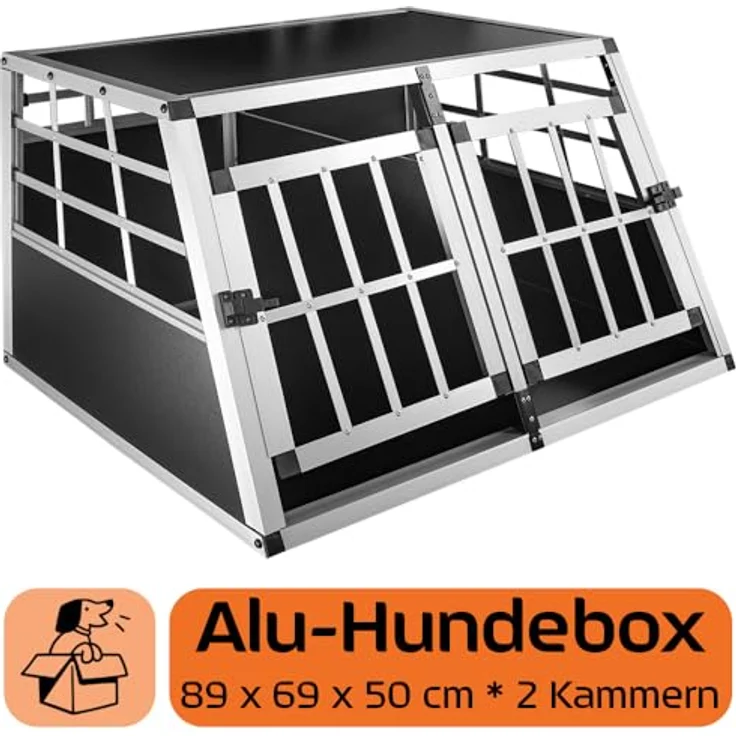 Petigi Hundebox Hundetransportbox Auto Alu 89 x 69 x 50 cm Aluminium Kofferraum Transport Box für Hund Dog Autobox Haustier Käfig – Bild 2