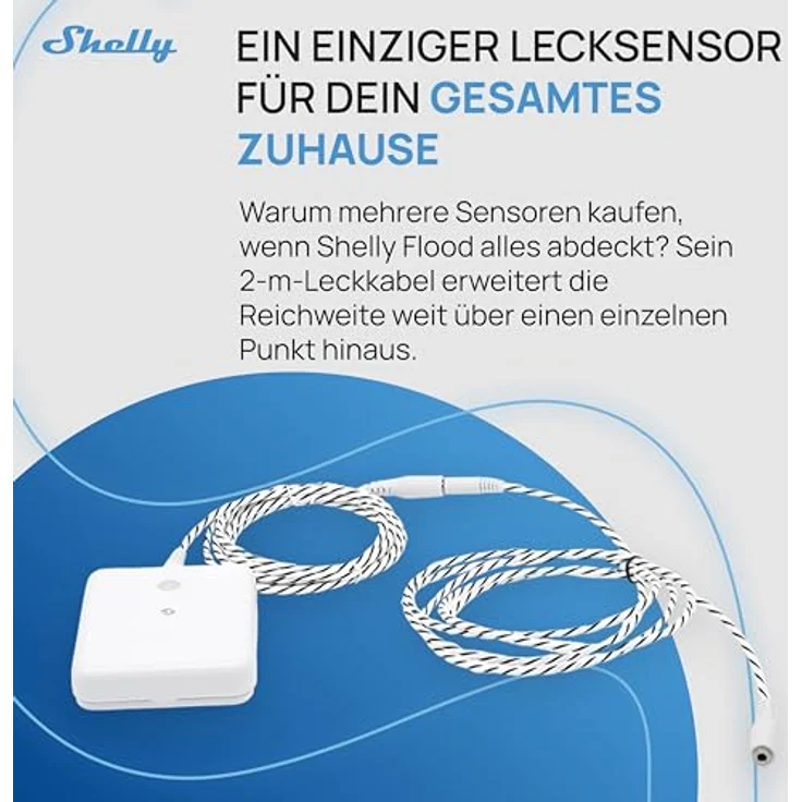 Shelly Flood Gen4, smarter Wassersensor mit Leck-Sensorkabel, IP44, Flut- & Regenerkennung, anpassbare Alarmstufen, kompatibel mit Alexa, Google Home & Zigbee – Bild 3