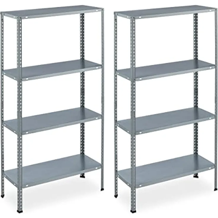 Relaxdays Metallregal verzinkt, HBT: 145x75,5x30 cm, 4 Böden, bis 160kg, zum Schrauben, Stahl, Lagerregal Keller, Silber