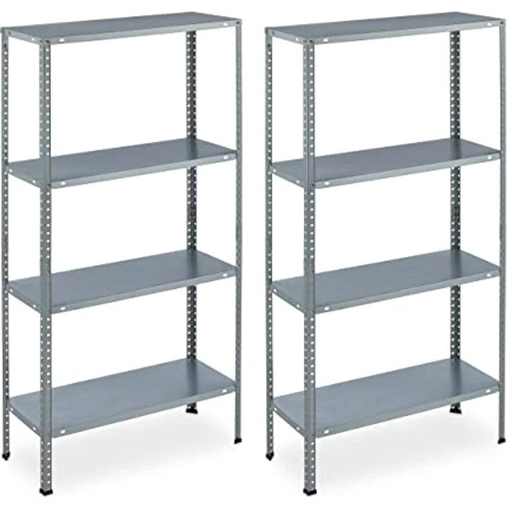 Relaxdays Metallregal verzinkt, HBT: 145x75,5x30 cm, 4 Böden, bis 160kg, zum Schrauben, Stahl, Lagerregal Keller, Silber – Bild 1