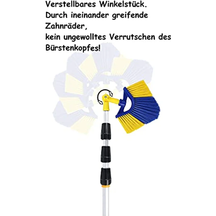 Pullach Hof Teleskopstiel Teleskopstange 6 Meter mit Adapter inkl. Dreieckbesen Aufsatz & Winkel, (1-St) - Ausziehbar auf 6m, inkl. Eckbesen Aufsatz, italienisches Gewinde – Bild 5