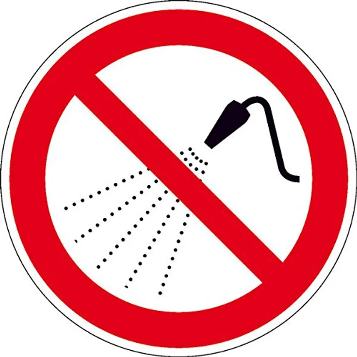Betriebsausstattung24® Verbotsschild "Mit Wasser spritzen verboten", selbstklebende Folie, Größe 10cm, UV- und waschanlagenbeständig