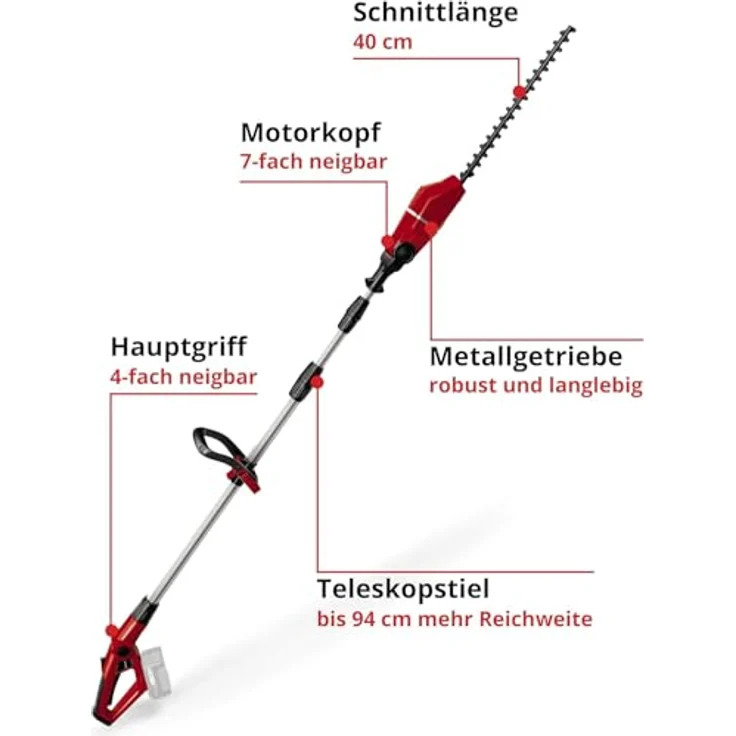 Einhell Akku-Teleskop-Heckenschere GE-HH 18-45 Li T Power X-Change - Solo (Hauptgriff 4-fach & Motorkopf 7-fach neigbar, Messer aus diamantgeschliffenem Stahl, Zusatzhandgriff, inkl. Köcher, ohne Akku und Ladegerät) – Bild 3