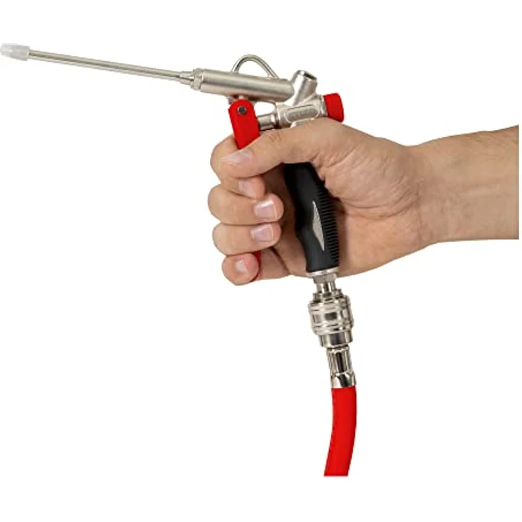 STIER Ausblaspistole mit Wechseldüse und Flow Control, stufenlos regulierbar, Betriebsdruck 6,3 bar, Luftanschluss 1/4 Zoll, ergonomischer Gummigriff – Bild 3