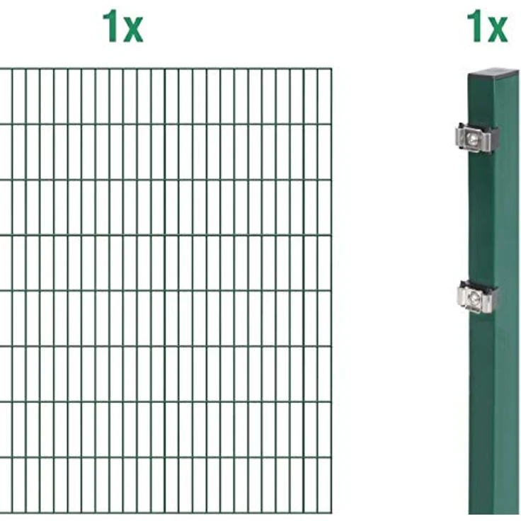 Alberts Doppelstabmattenzaun Anbauset, Höhe 160 cm, Länge 2 m, grün, zum Einbetonieren, inklusive Zaunpfosten und Klemmlasche – Bild 3
