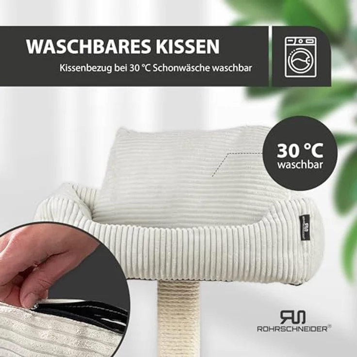 Rohrschneider Katzenbaum Wolly Made in Germany, breiter Kratzstamm mit Katzenbett Cordstoff in verschiedenen Farben – Bild 8