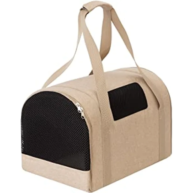 DOGGY Katzentragetasche, Haustiertragetasche, Faltbare Hundetragetasche Transporttasche Transportbox, Beige, Größe 1: 27x39x28 cm, mit Lüftungsöffnungen und Tasche für kleine Gegenstände