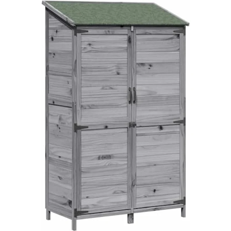vidaXL Gartenschuppen Grau 106,5 x 56 x 176 cm, Massivholz aus Fichte mit wasserfestem Schindeldach und Lüftungsschlitzen – Bild 1