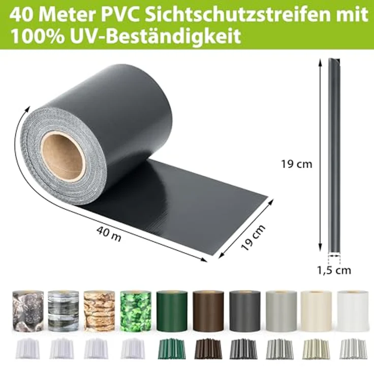 JAROLIFT PVC Sichtschutzstreifen 40m inkl. Befestigungsclips für Zäune, anthrazit – Bild 4