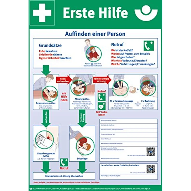 Anleitung zur Ersten Hilfe, Hart-PVC, 400 x 560 mm, Erste Hilfe Schild, Rettungszeichen, 40 x 56 cm – Bild 1