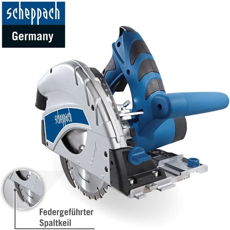 Scheppach Tauchsäge PL55 + 2x700mm Führungsschiene Tauch-Kreissäge Handkreissäge | 1200W Leistung | Schnitttiefe 55mm | Sägeblatt Ø160mm 24 Zähne | Schrägstellung mit Kippschutz für 0 bis 45° Schnitte – Bild 4