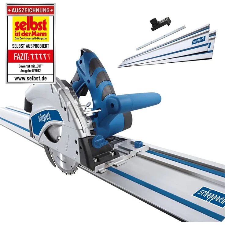 Scheppach Tauchsäge PL55 + 2x700mm Führungsschiene Tauch-Kreissäge Handkreissäge | 1200W Leistung | Schnitttiefe 55mm | Sägeblatt Ø160mm 24 Zähne | Schrägstellung mit Kippschutz für 0 bis 45° Schnitte – Bild 2