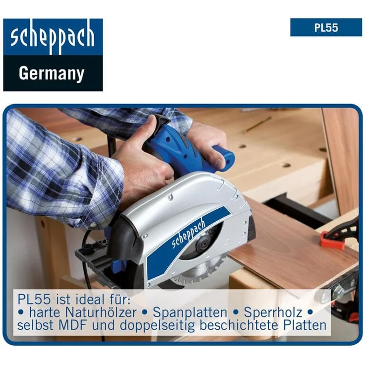 Scheppach Tauchsäge PL55 + 2x700mm Führungsschiene Tauch-Kreissäge Handkreissäge | 1200W Leistung | Schnitttiefe 55mm | Sägeblatt Ø160mm 24 Zähne | Schrägstellung mit Kippschutz für 0 bis 45° Schnitte – Bild 5