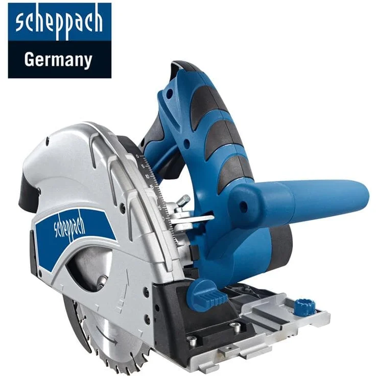 Scheppach Tauchsäge PL55 + 2x700mm Führungsschiene Tauch-Kreissäge Handkreissäge | 1200W Leistung | Schnitttiefe 55mm | Sägeblatt Ø160mm 24 Zähne | Schrägstellung mit Kippschutz für 0 bis 45° Schnitte – Bild 1