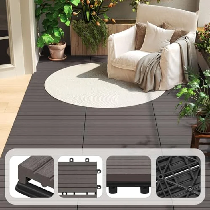12er-Set WPC Terrassenfliese mit Klicksystem coffee – Bild 5