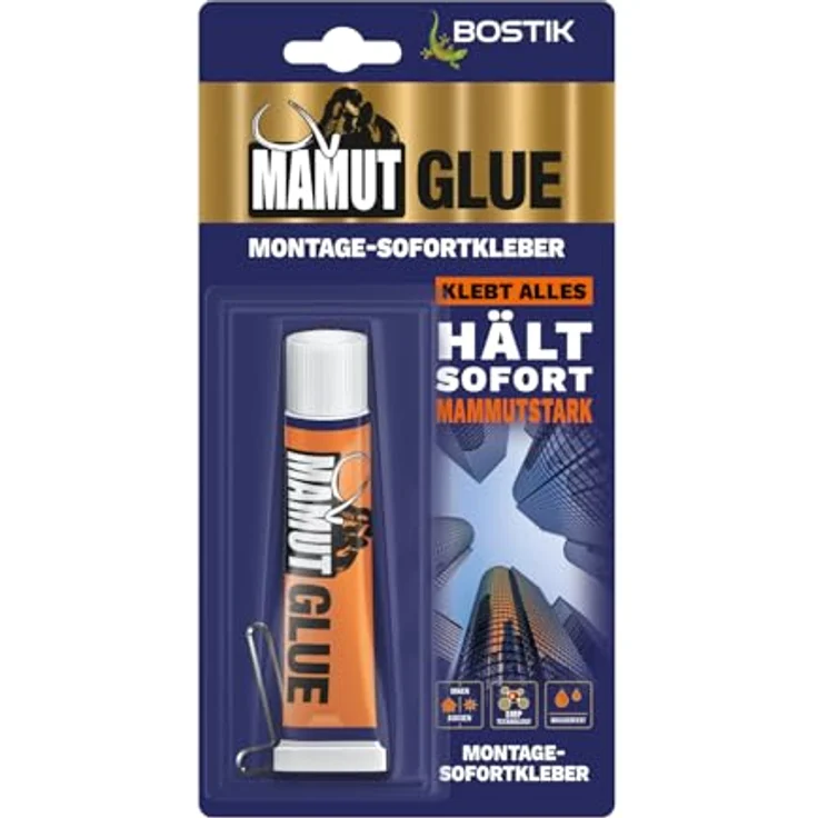 BOSTIK MAMUT GLUE Weiß, Hybrid-Universalkleber mit hoher Anfangshaftung für alle Materialien, für Innen- und Außenanwendungen sowie unter Wasser, 38g Tube – Bild 1