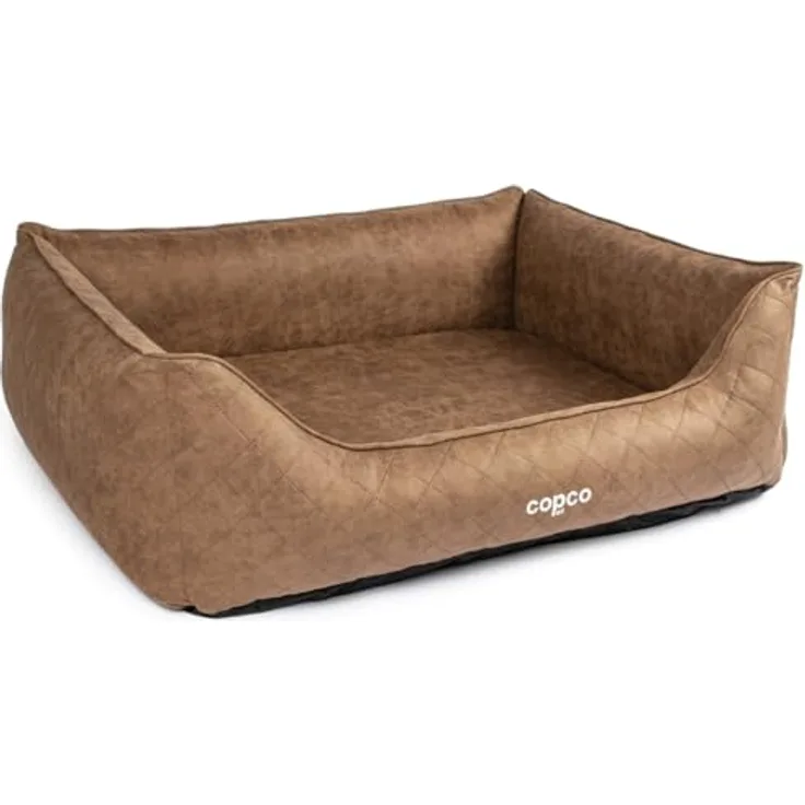 CopcoPet Hundebett Hugo in Velourlederoptik S 70x55cm Braun - Bequemes Hundekissen mit abnehmbarem Bezug & erhöhten Rändern