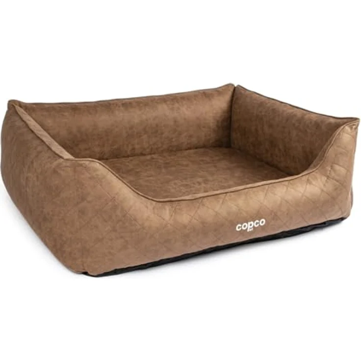 CopcoPet Hundebett Hugo in Velourlederoptik S 70x55cm Braun - Bequemes Hundekissen mit abnehmbarem Bezug & erhöhten Rändern – Bild 1