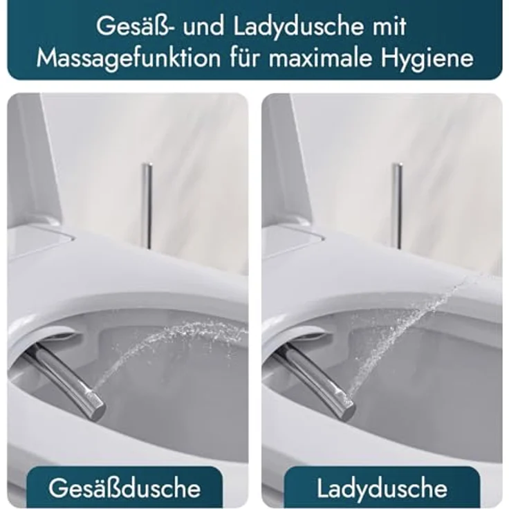 Bernstein Dusch-WC PRO+ 1104, Eckig, spülrandlos, mit LED-Nachtlicht, 5 Stufen, 10 Jahre Garantie, Weiß – Bild 4