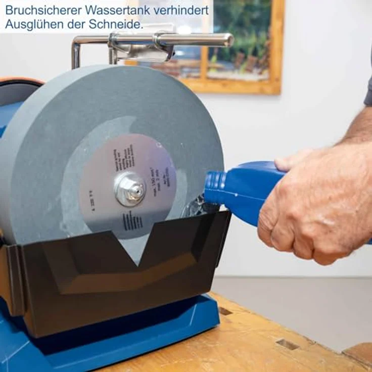 Scheppach Nass-Schleifsystem Tiger 7000s inkl. Homekit | Schleifmaschine 200W Induktionsmotor Schleifstein 250 x 50 mm 220k | Vorrichtung 40/60/70 | Abziehpaste | Steinpräparierer | Winkellehre – Bild 6