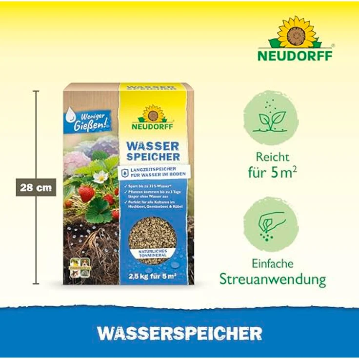 Neudorff Wasserspeicher – Natürlicher Langzeitspeicher, 2,5 kg, Braun, spart bis zu 35% Wasser für reiche Ernte und Blüte, reduziert Trockenstress – Bild 3