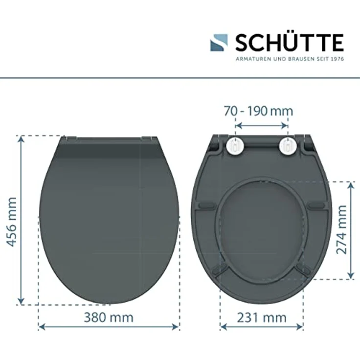 Schütte WC-Sitz Slim Anthrazit Duroplast mit Absenkautomatik, Schnellverschluss und universeller Form – Bild 5