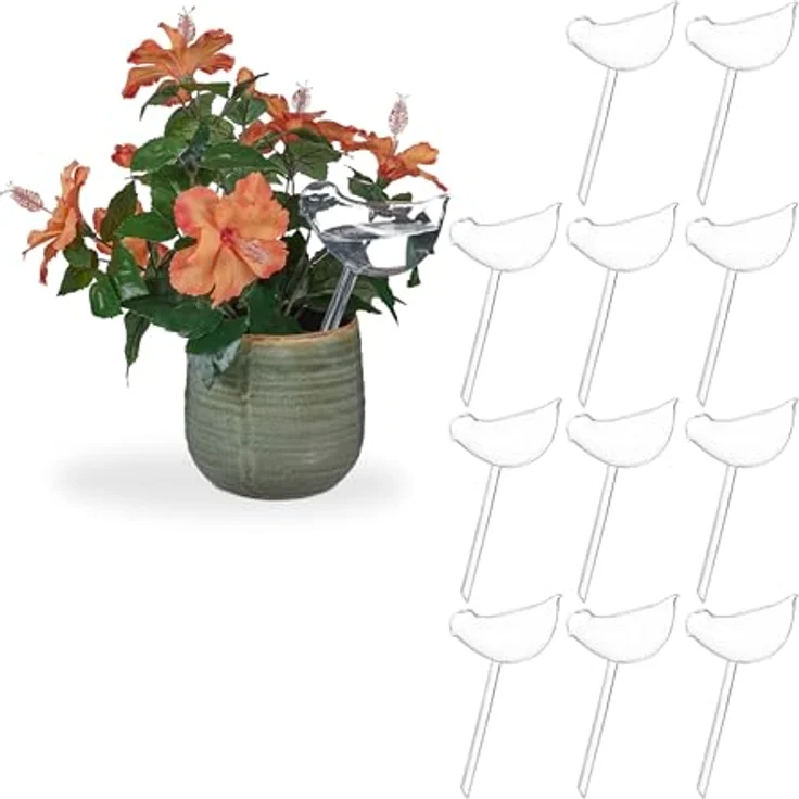 relaxdays Bewässerungskugel Vogel transparent, 12er Set mit dosierter Wasserabgabe für Topfpflanzen – Bild 1