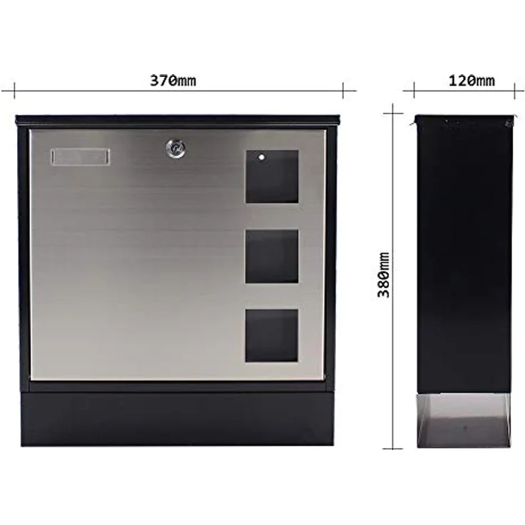 Rottner Briefkasten Design Mailbox schwarz, Tür aus Edelstahl, integrierte Zeitungsrolle, Namensschild, Sichtfenster, Zylinderschloss – Bild 5